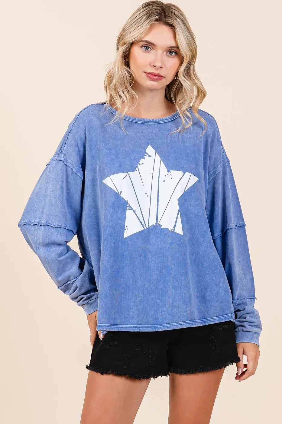 Mittoshop Star Graphic Mineral Wash Long Sleeve Top - Love Salve